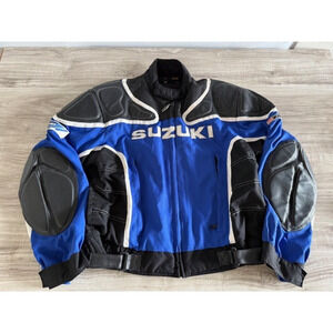 Suzuki Men's Black & Blue Racing Jacket w/ Protective Pads Leather-Size L